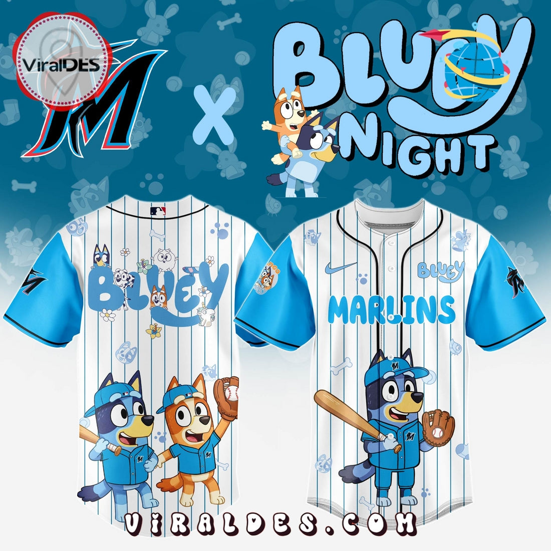 Miami Marlins MLB Bluey And Bingo Baseball Jersey