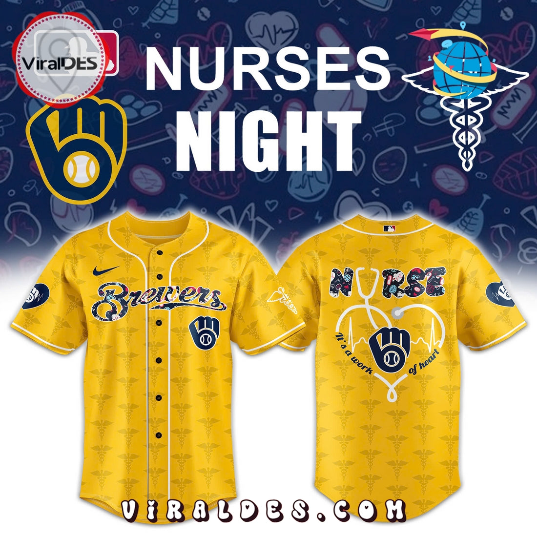 Milwaukee Brewers Nurses Night Gold Baseball Jersey