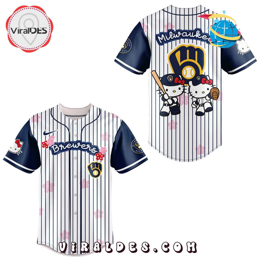 Milwaukee Brewers x Hello Kitty Navy Baseball Jersey