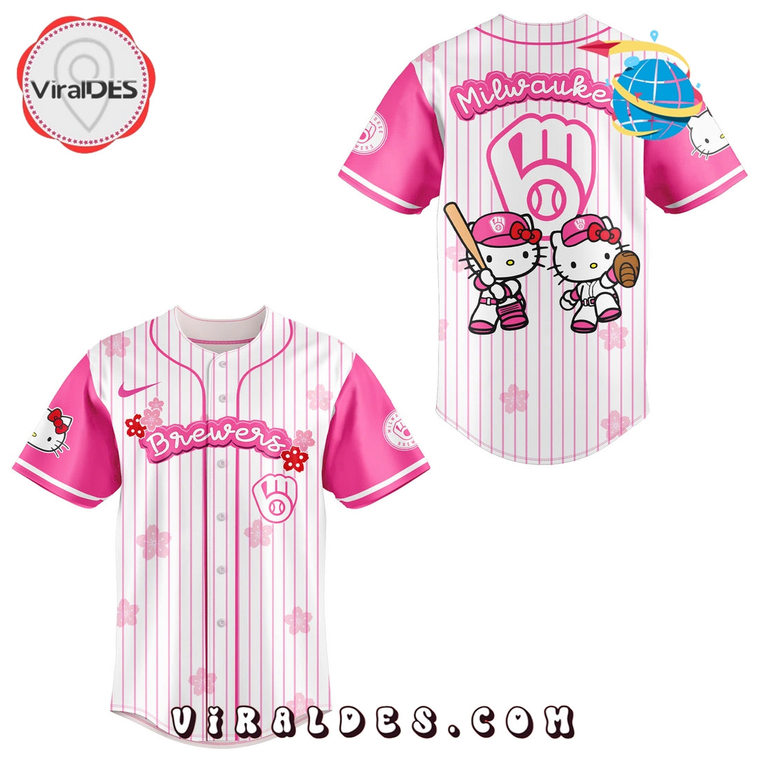 Milwaukee Brewers x Hello Kitty Pink Baseball Jersey