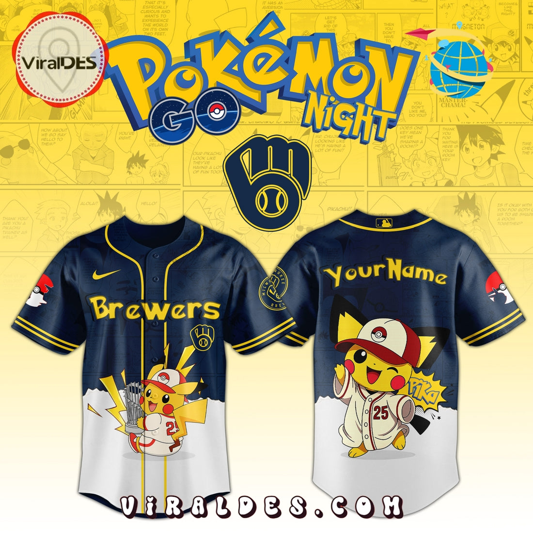 Milwaukee Brewers x Pokémon GO Night Baseball Jersey