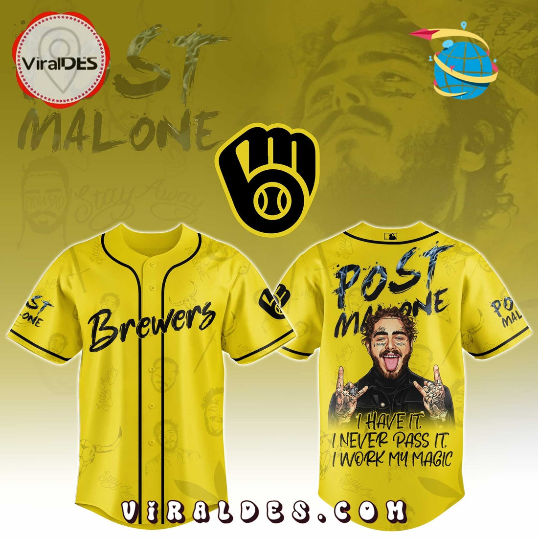 Milwaukee Brewers x Post Malone Tour Baseball Jersey