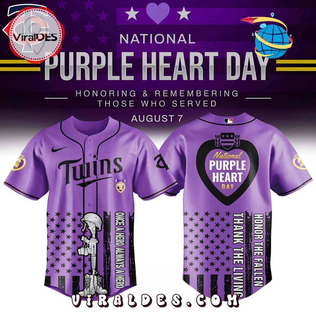 Minnesota Twins MLB x Purple Heart Day Baseball Jersey