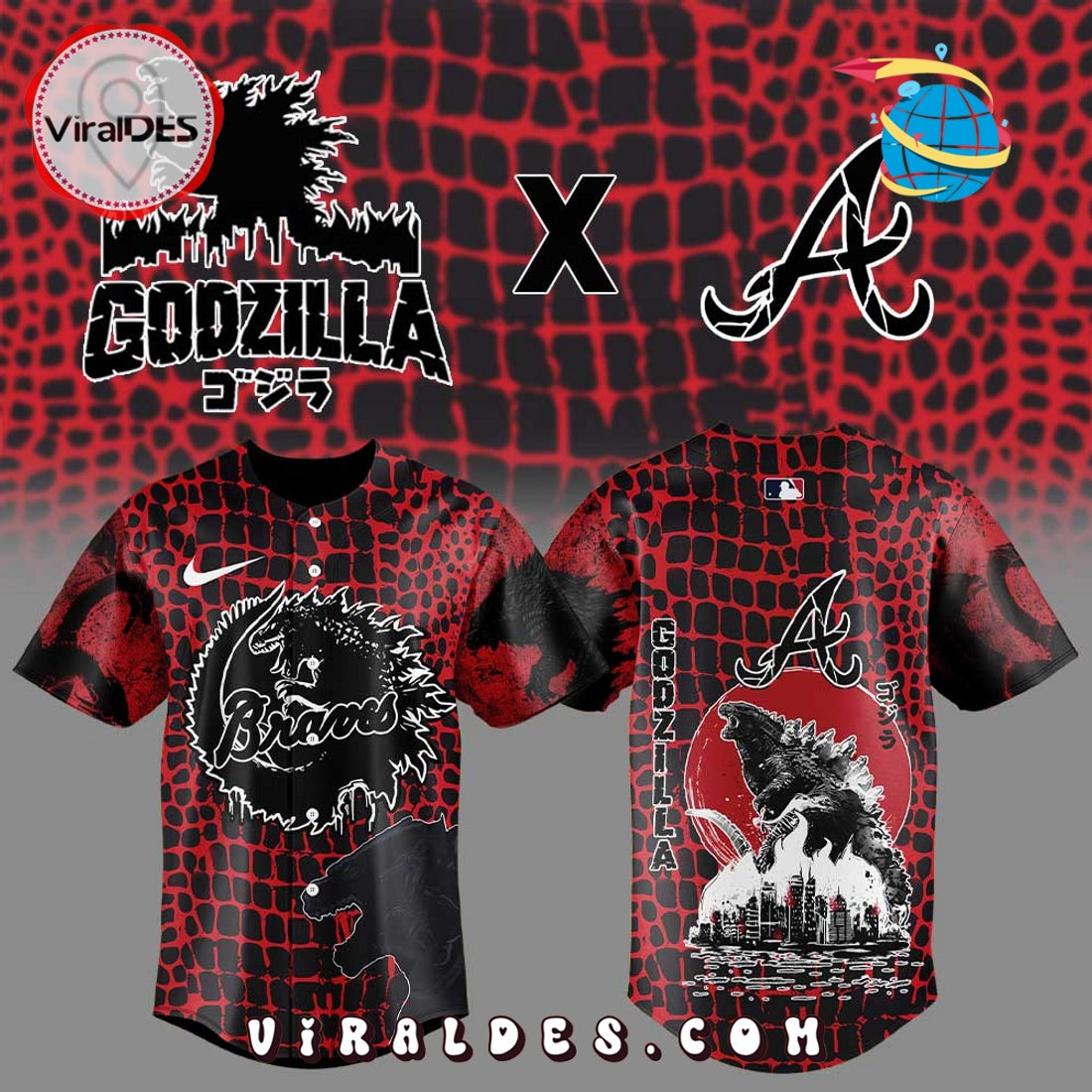 MLB Atlanta Braves x Godzilla Baseball Jersey