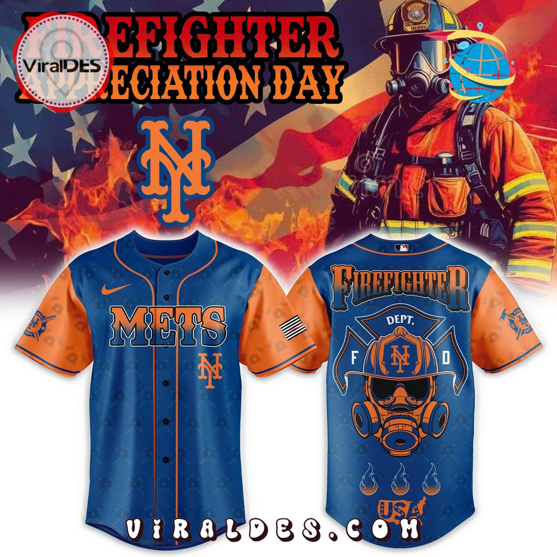 New York Mets Firefighter Appreciation Day Baseball Jersey