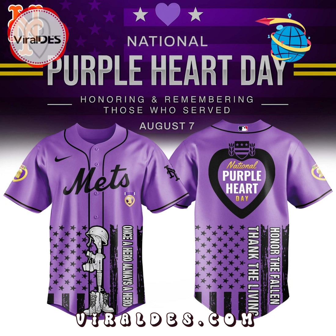 New York Mets MLB x Purple Heart Day Baseball Jersey