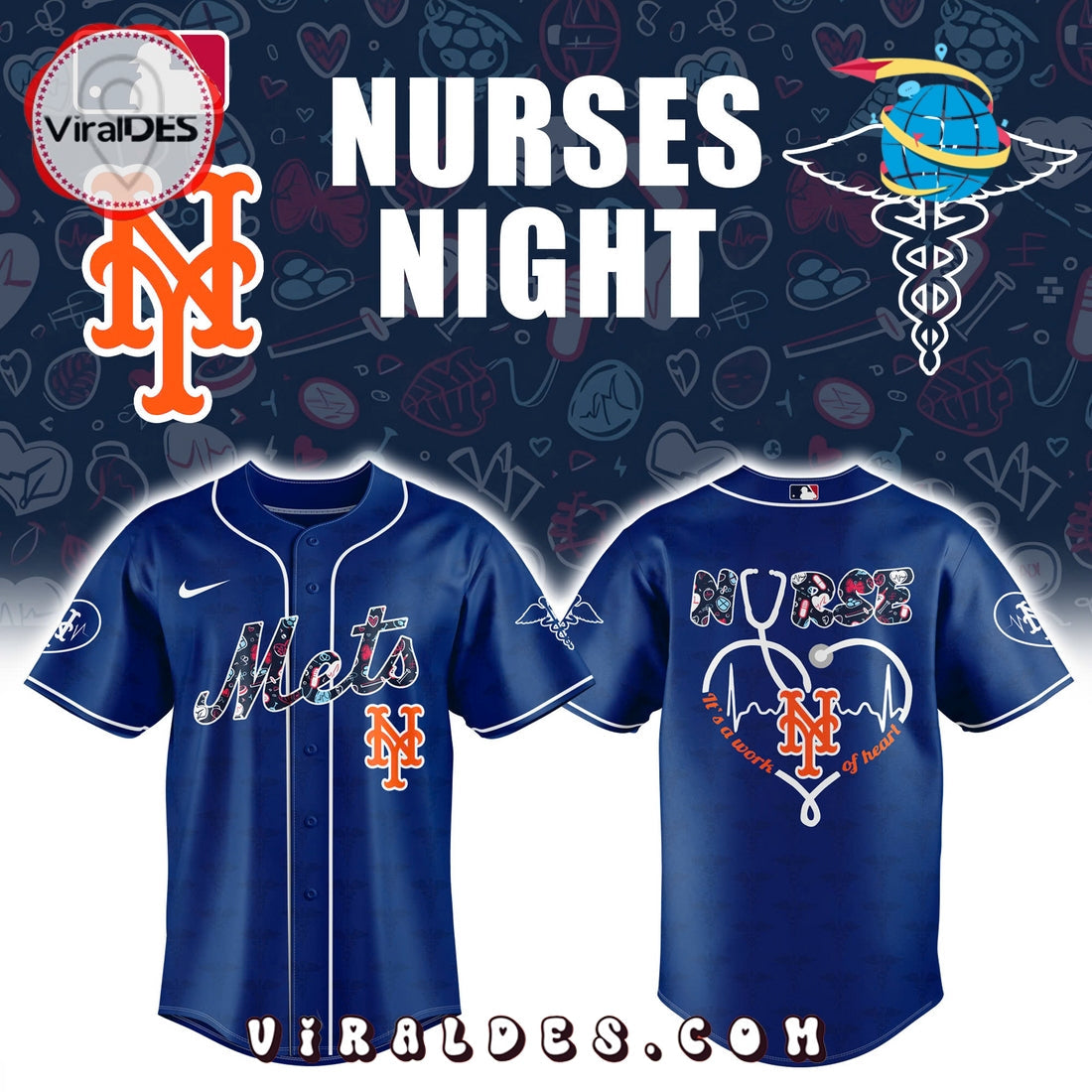 New York Mets Nurses Night Navy Baseball Jersey