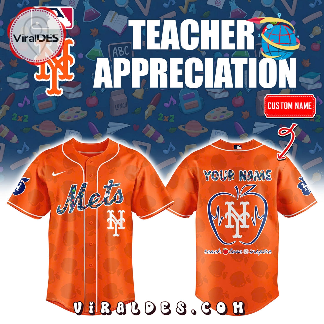 New York Mets Teacher Appreciation Orange Baseball Jersey