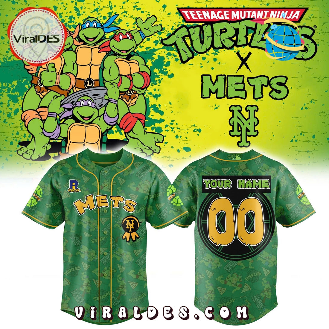 New York Mets Turtle Powered RI Comic Baseball Jersey