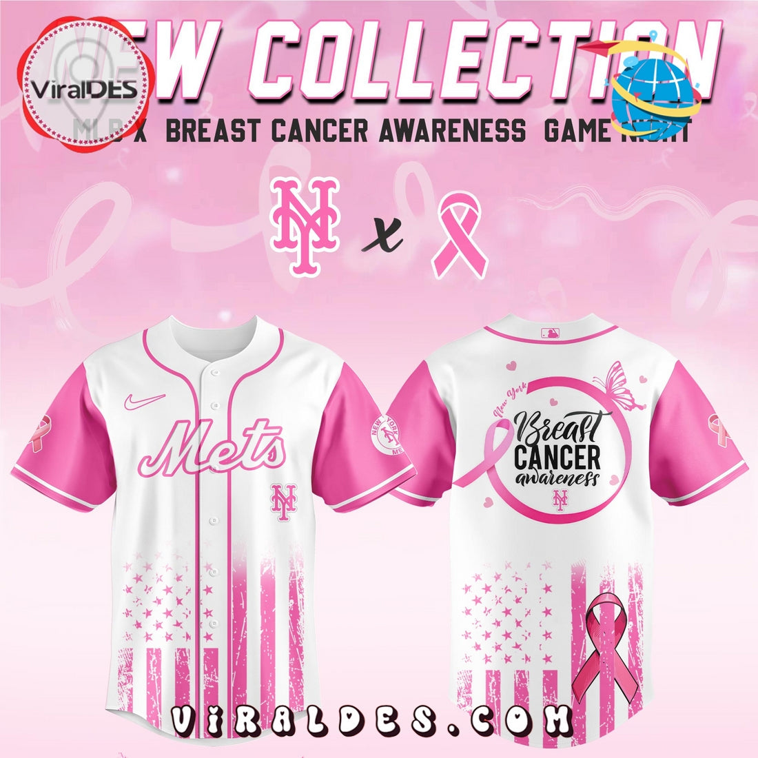 New York Mets x Breast Cancer Awareness Game Night Baseball Jersey