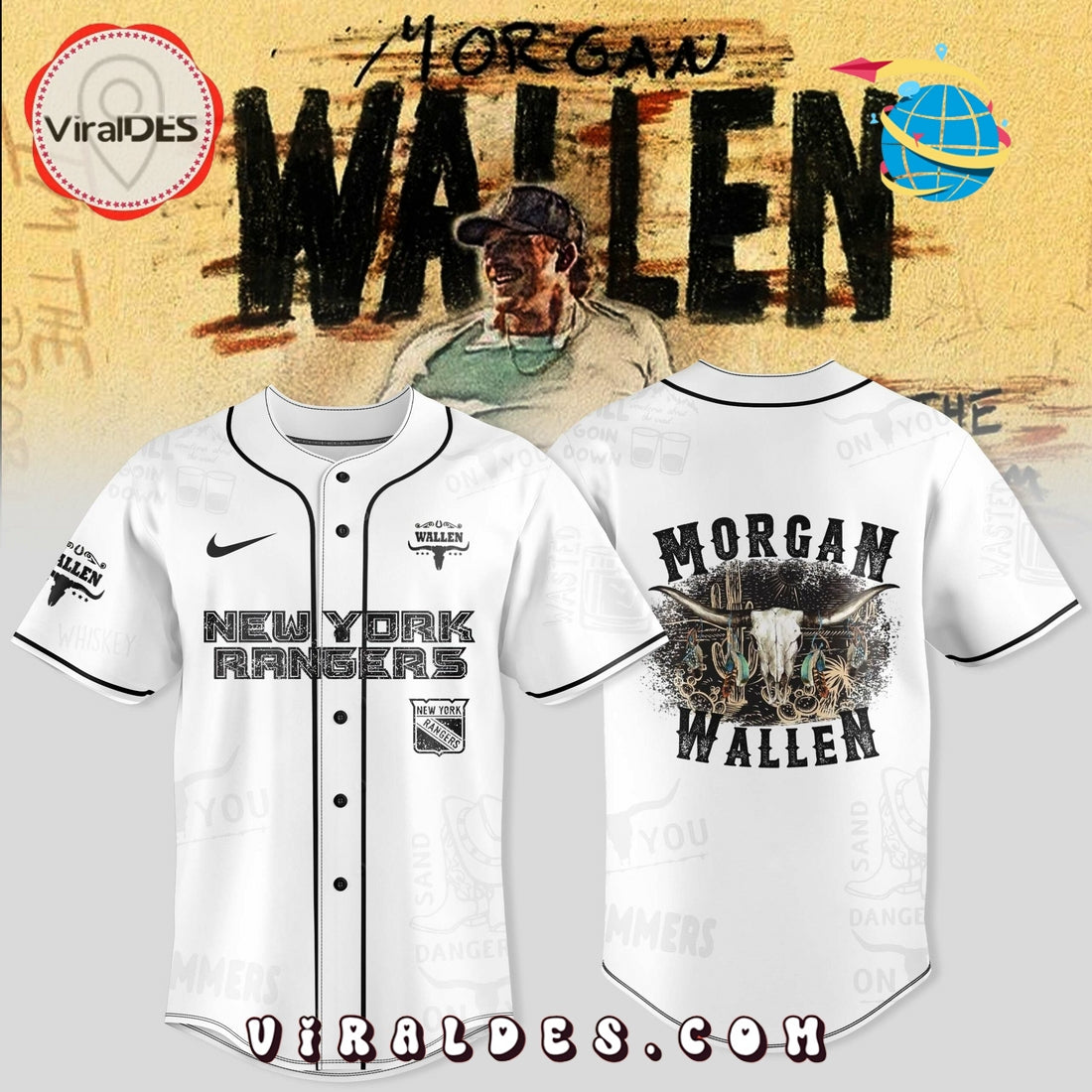 New York Rangers x Morgan Wallen Baseball Jersey