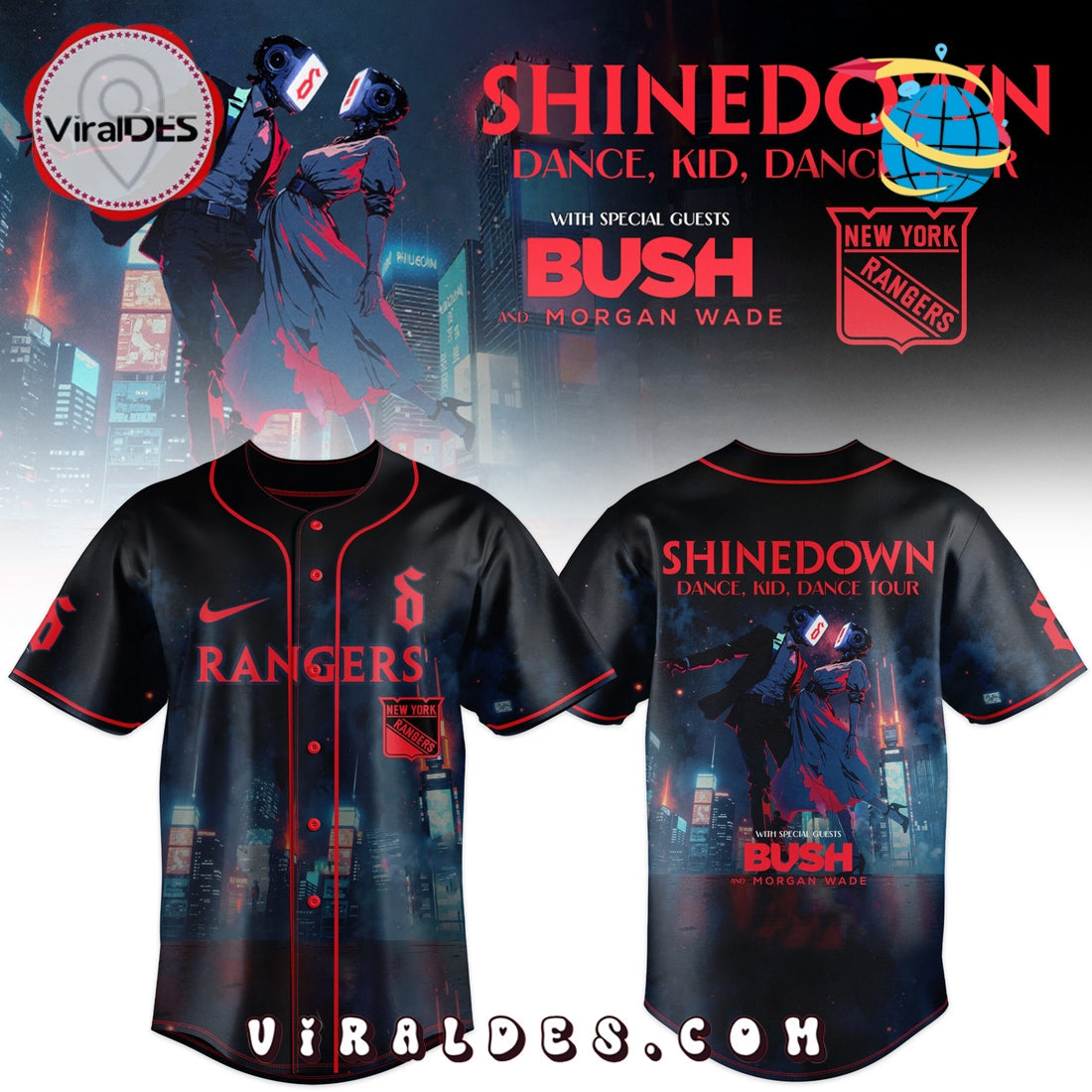 New York Rangers x Shinedown Tour Baseball Jersey