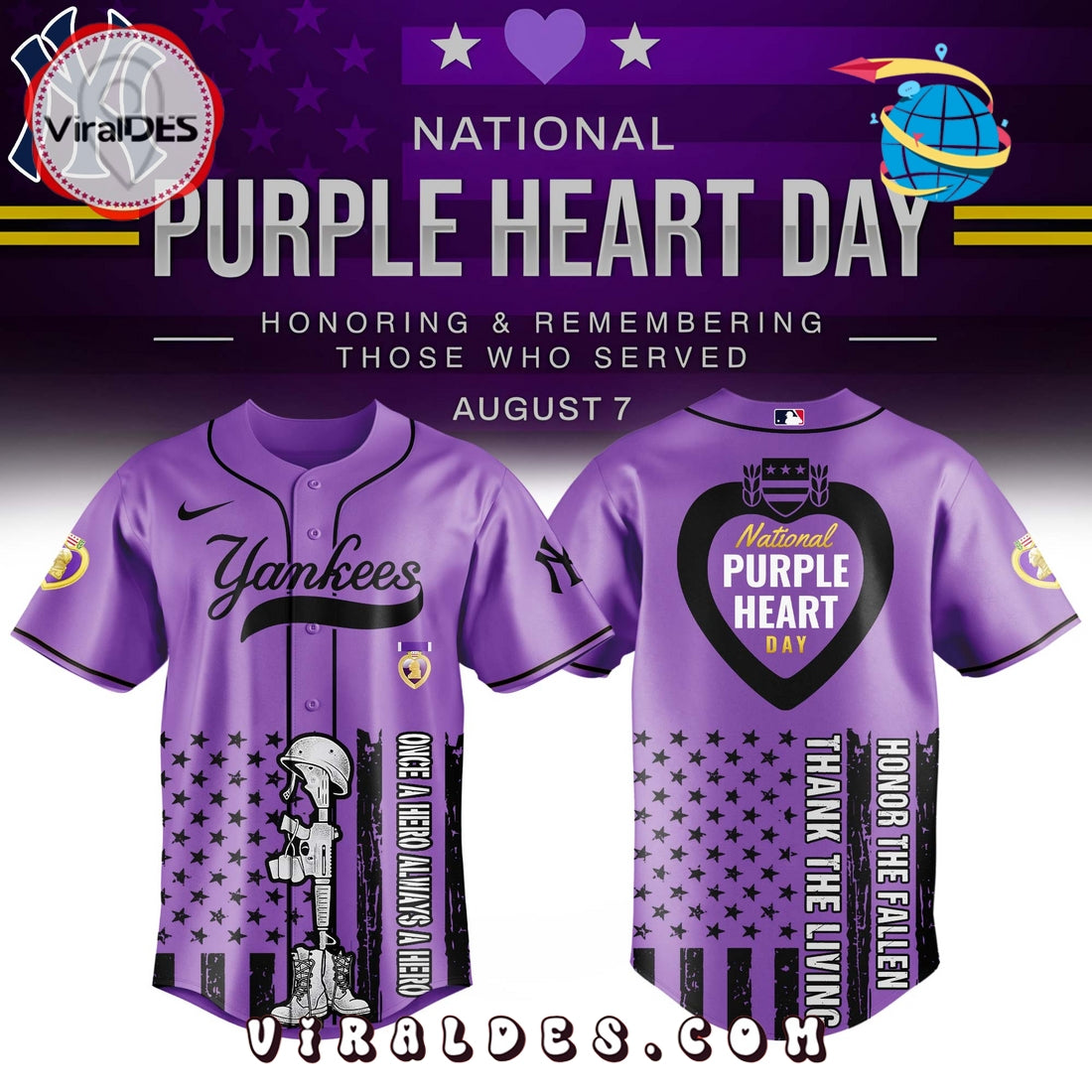 New York Yankees MLB x Purple Heart Day Baseball Jersey