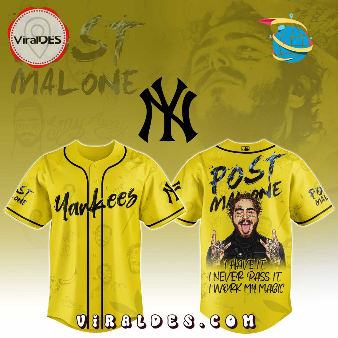 NY Yankees x Post Malone Tour Baseball Jersey