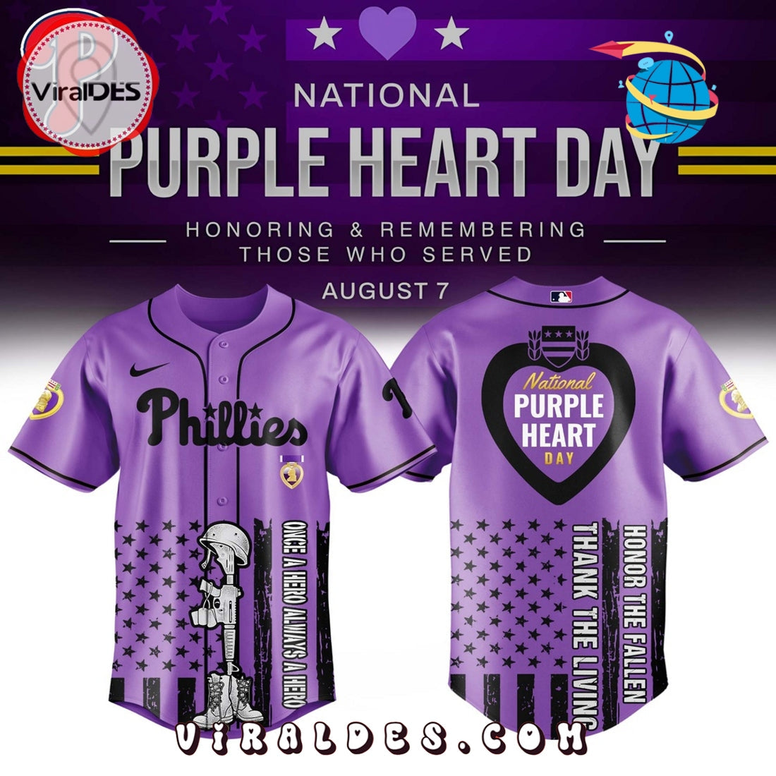 Philadelphia Phillies MLB x Purple Heart Day Baseball Jersey