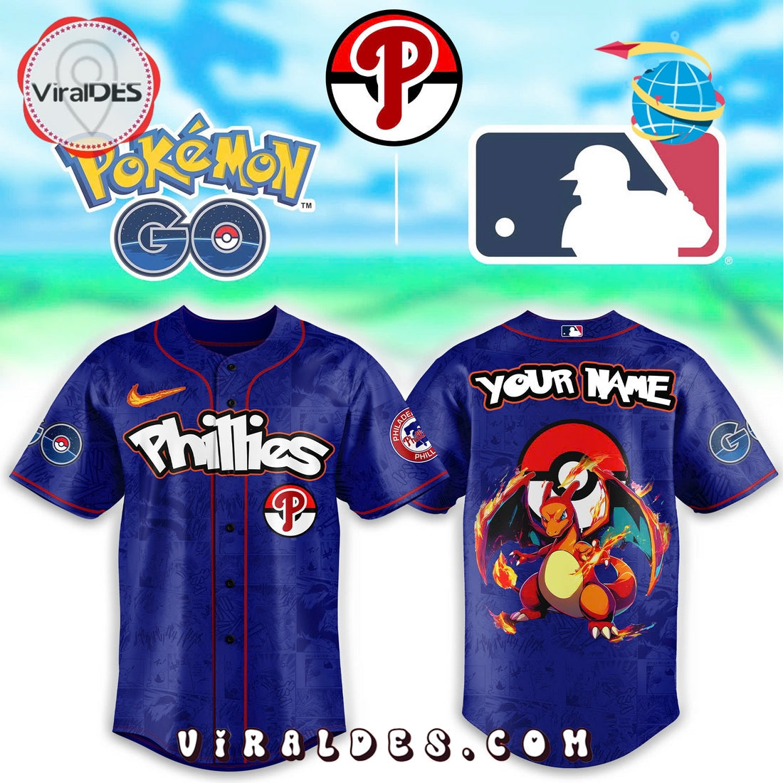 Philadelphia Phillies x Pokemon Go Charizard Baseball Jersey
