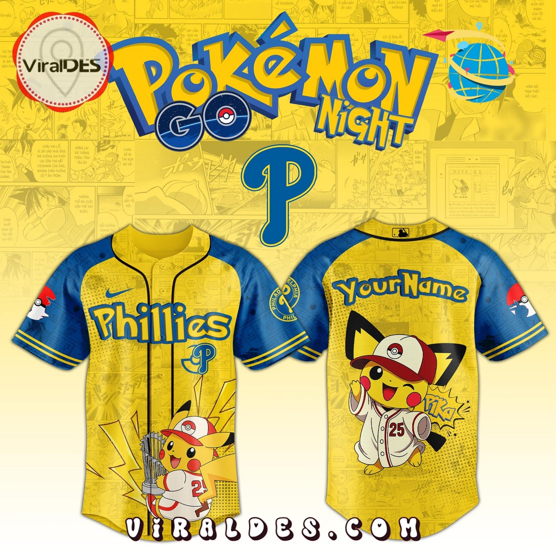Philadelphia Phillies x Pokémon GO Night Baseball Jersey