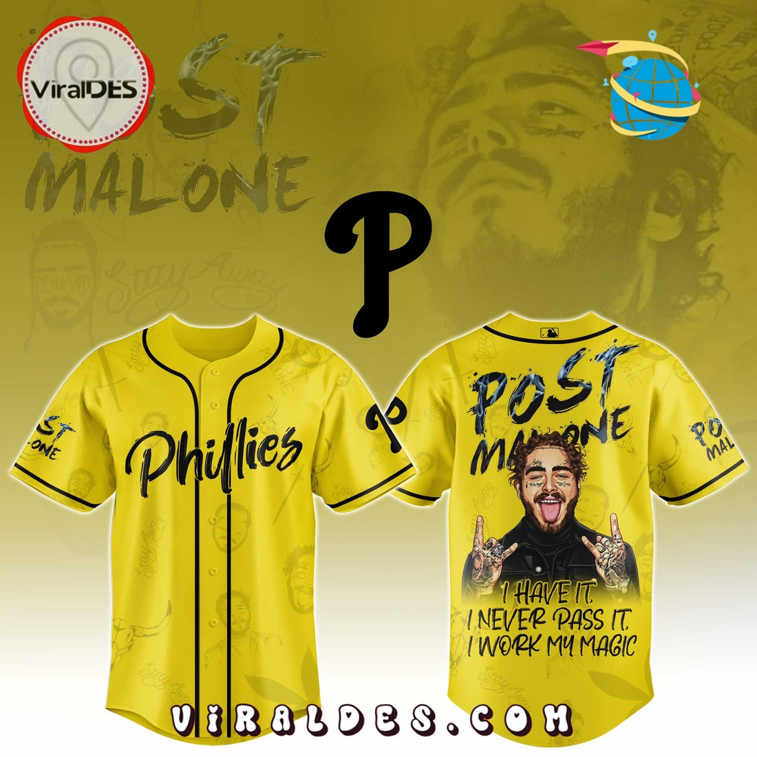 Philadelphia Phillies x Post Malone Tour Baseball Jersey