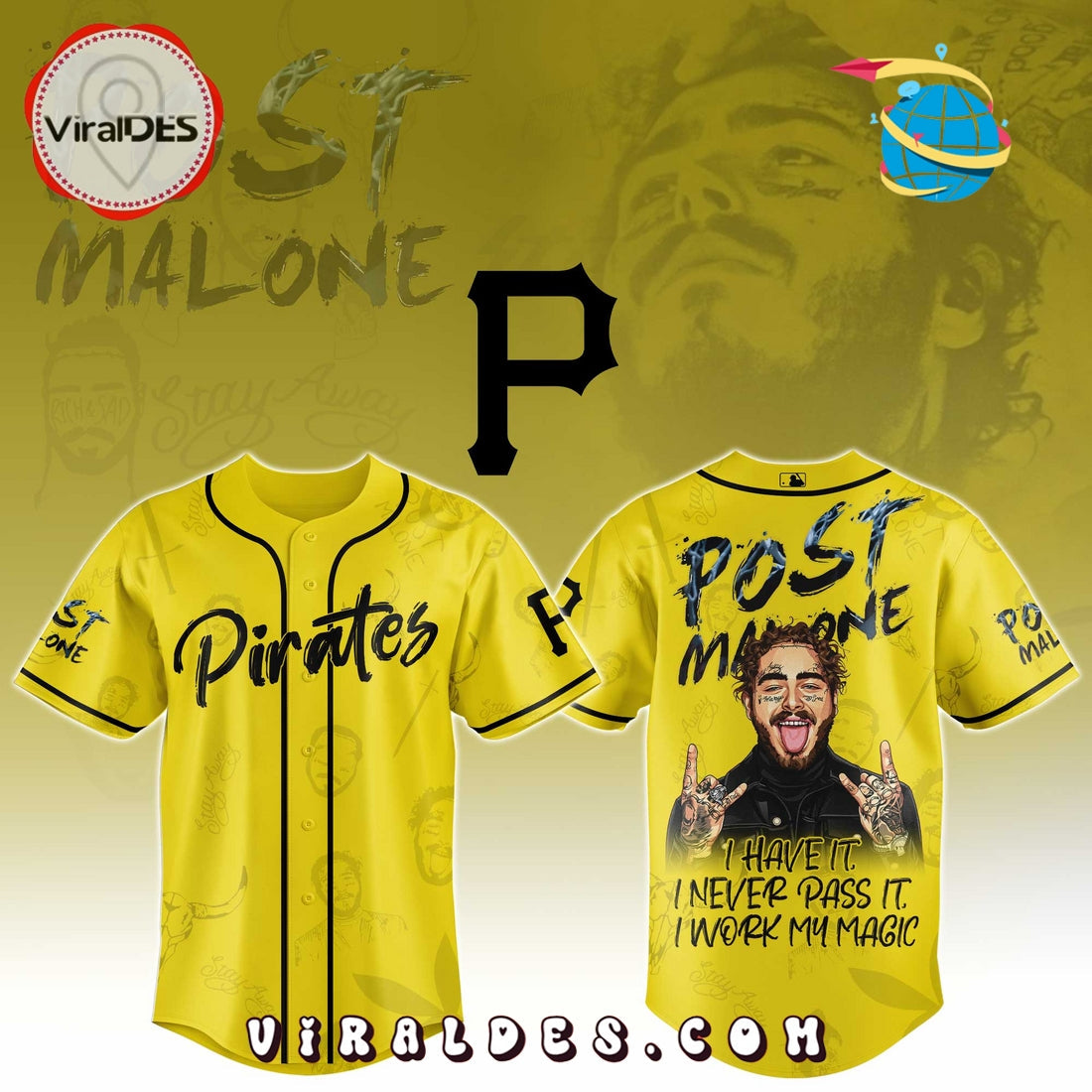 Pittsburgh Pirates x Post Malone Tour Baseball Jersey