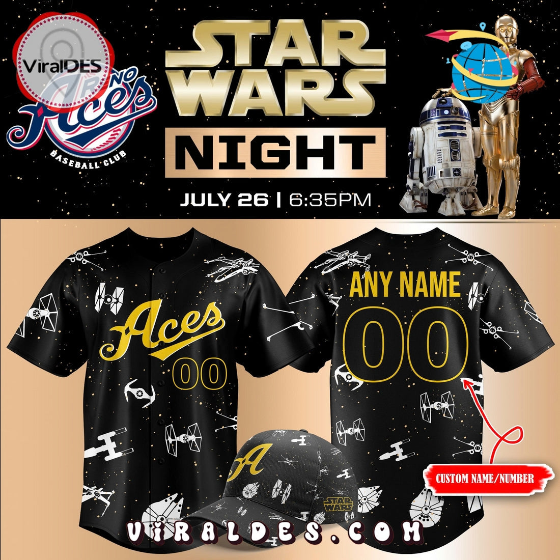 Reno Aces x Star Wars Night Baseball Jersey