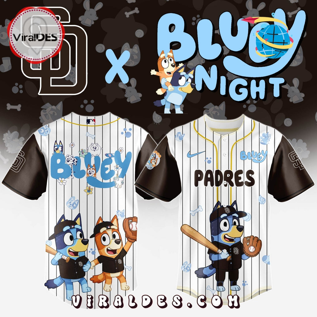 San Diego Padres MLB Bluey And Bingo Baseball Jersey
