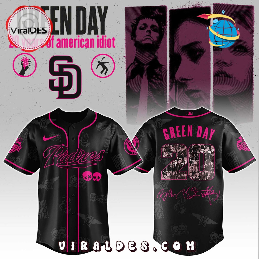 San Diego Padres MLB x Green Day 20th Anniversary Baseball Jersey