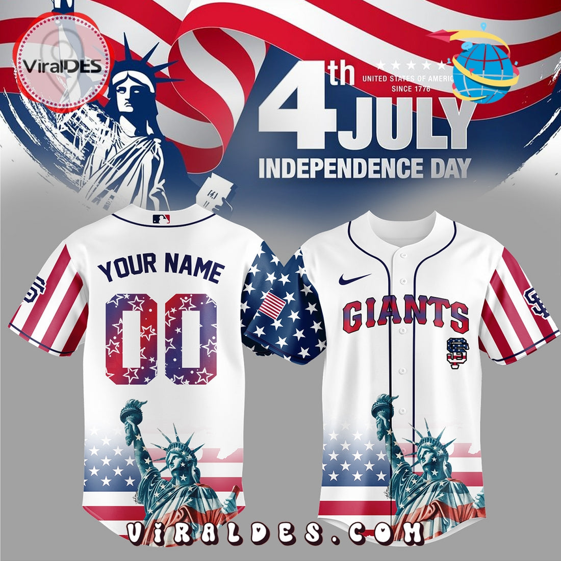 San Francisco Giants Custom Independence Day Baseball Jersey