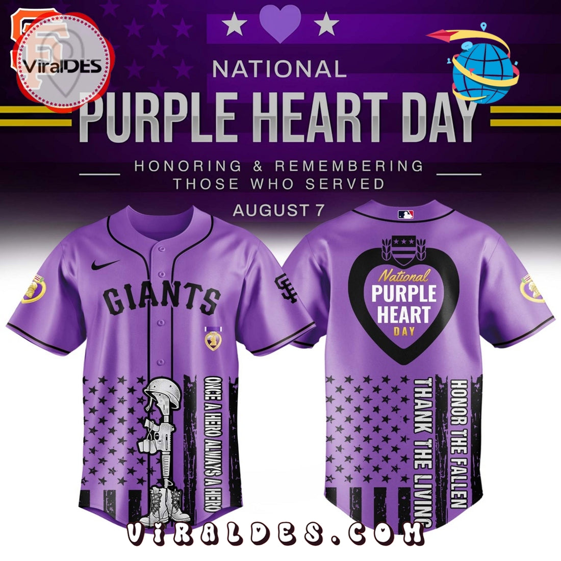 San Francisco Giants MLB x Purple Heart Day Baseball Jersey