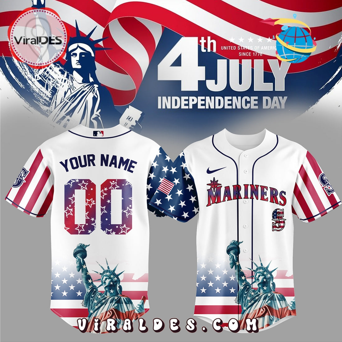 Seattle Mariners Custom Independence Day Baseball Jersey