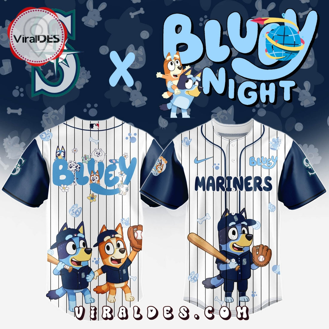 Seattle Mariners MLB Bluey And Bingo Baseball Jersey