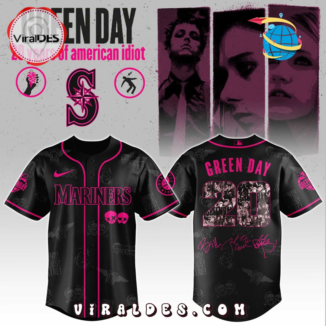 Seattle Mariners MLB x Green Day 20th Anniversary Baseball Jersey