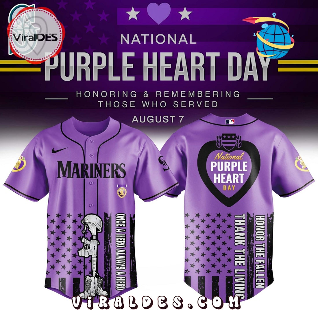 Seattle Mariners MLB x Purple Heart Day Baseball Jersey