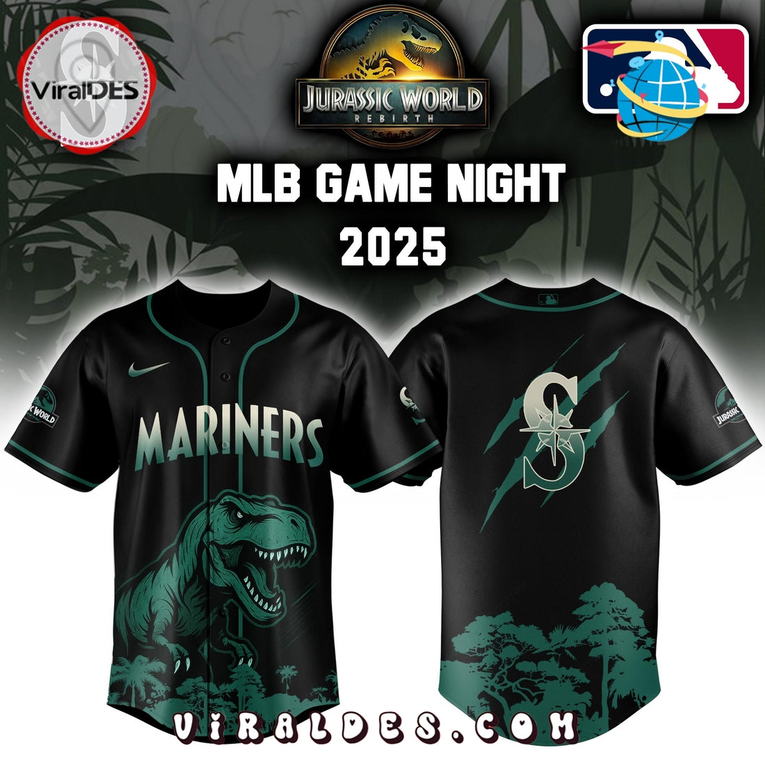 Seattle Mariners x Jurassic World Baseball Jersey