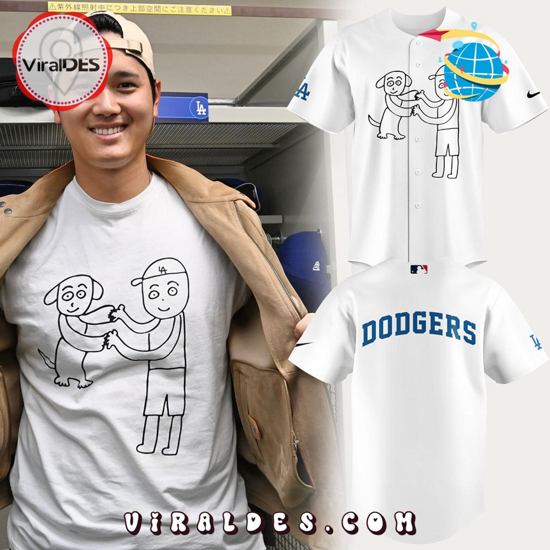Shohei Ohtani and Decopin Drawn By Kenta Maeda Baseball Jersey