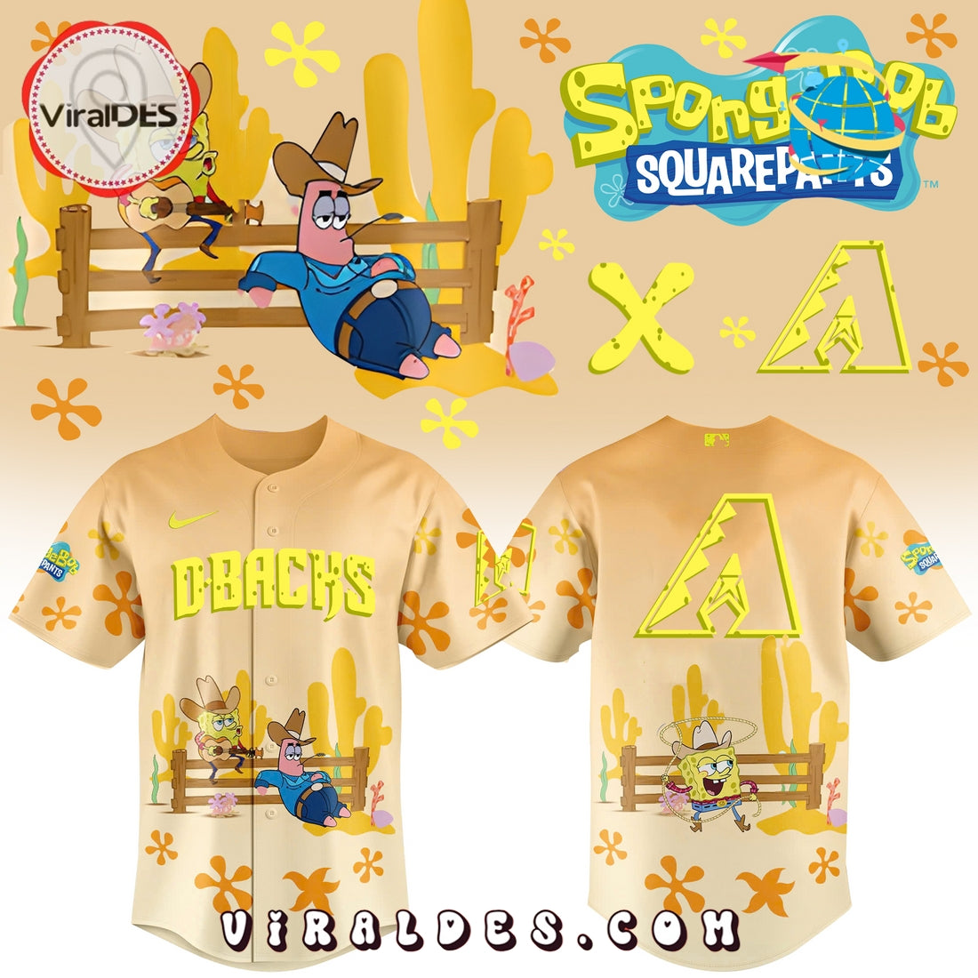 Spongebob Squarepants MLB Arizona Diamondbacks Baseball Jersey