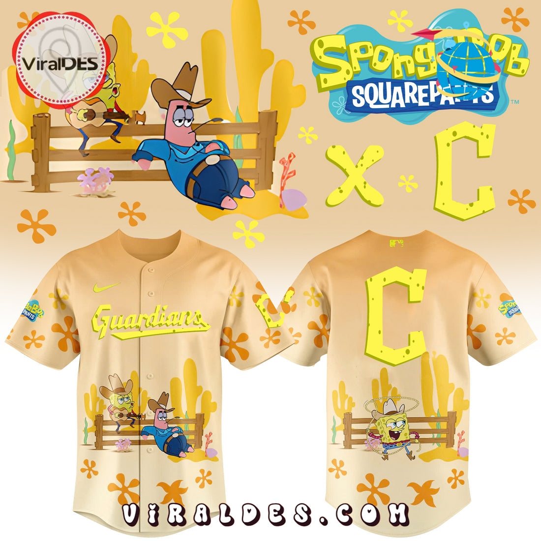 Spongebob Squarepants MLB Cleveland Guardians Baseball Jersey