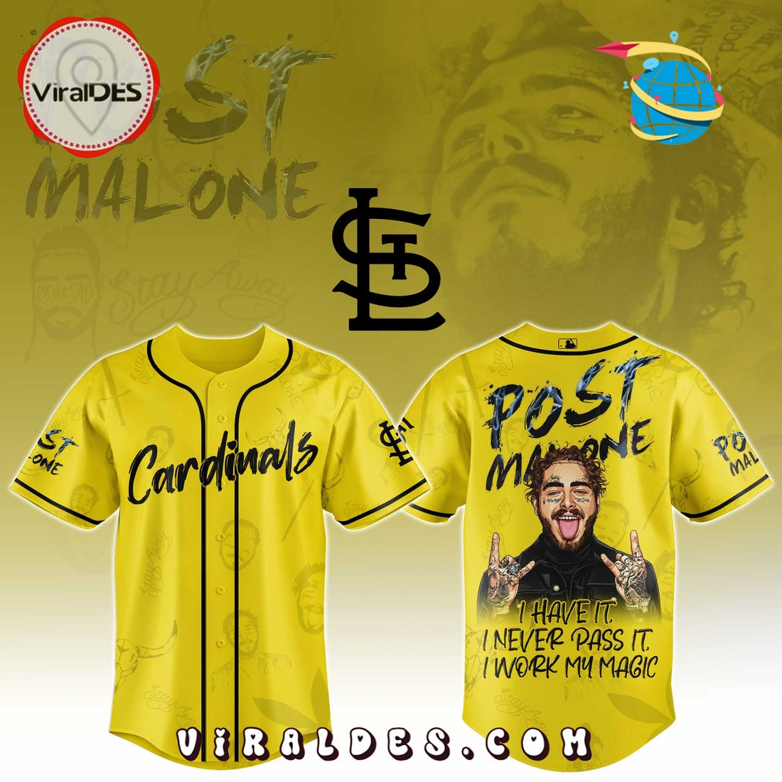 St Cardinals x Post Malone Tour Baseball Jersey
