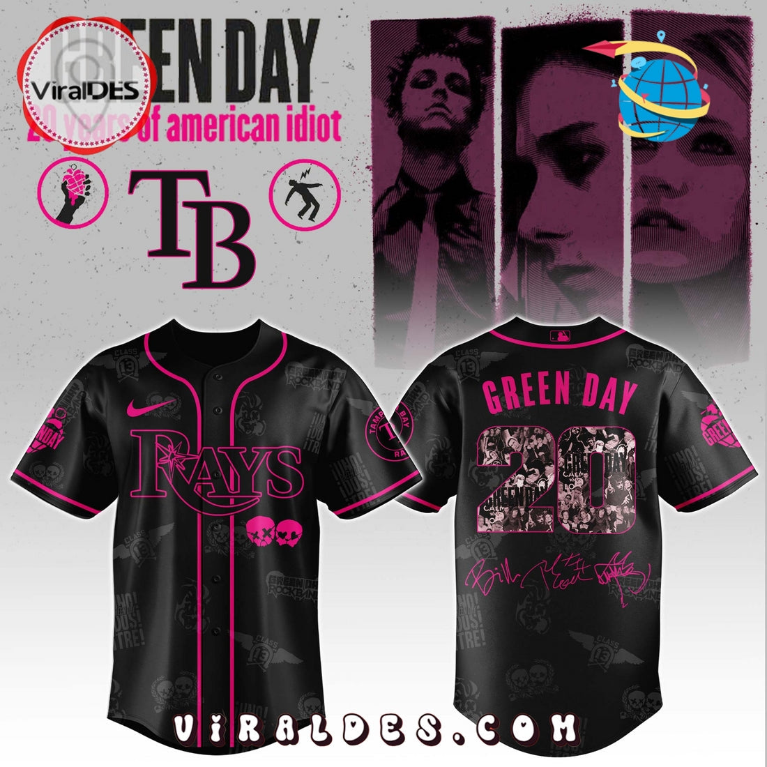 Tampa Bay Rays MLB x Green Day 20th Anniversary Baseball Jersey