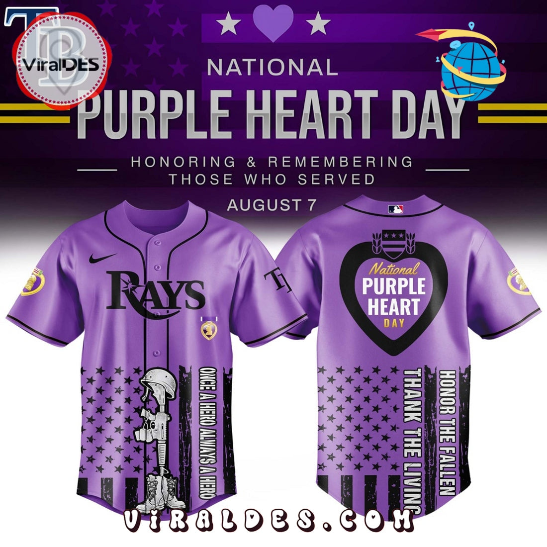 Tampa Bay Rays MLB x Purple Heart Day Baseball Jersey