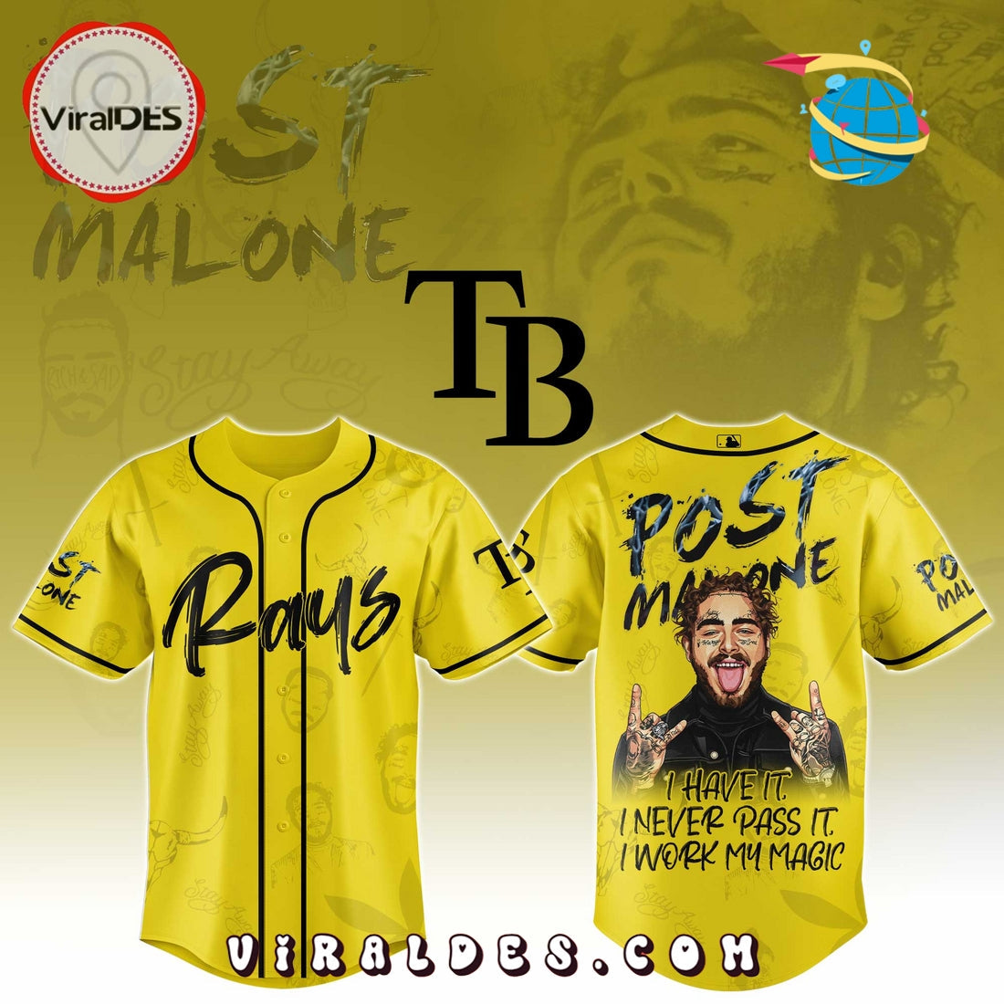 Tampa Bay Rays x Post Malone Tour Baseball Jersey