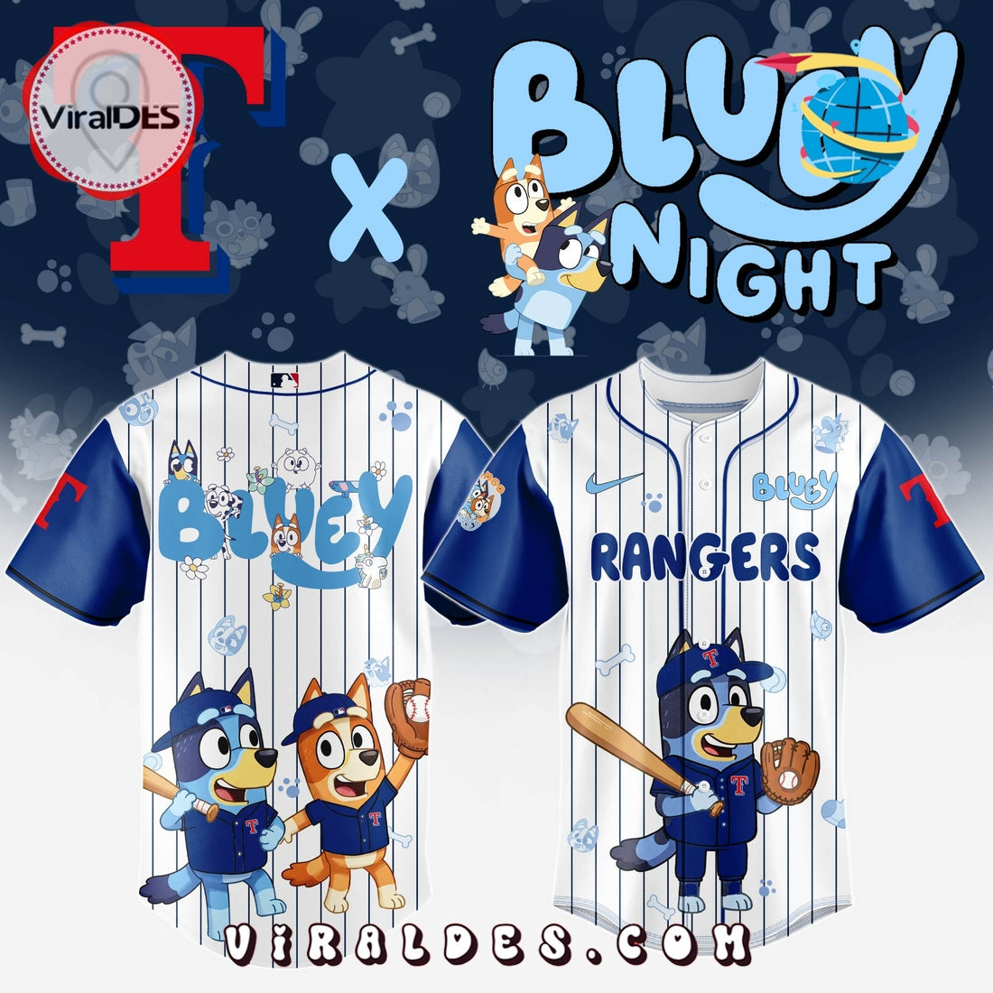 Texas Rangers MLB Bluey And Bingo Baseball Jersey