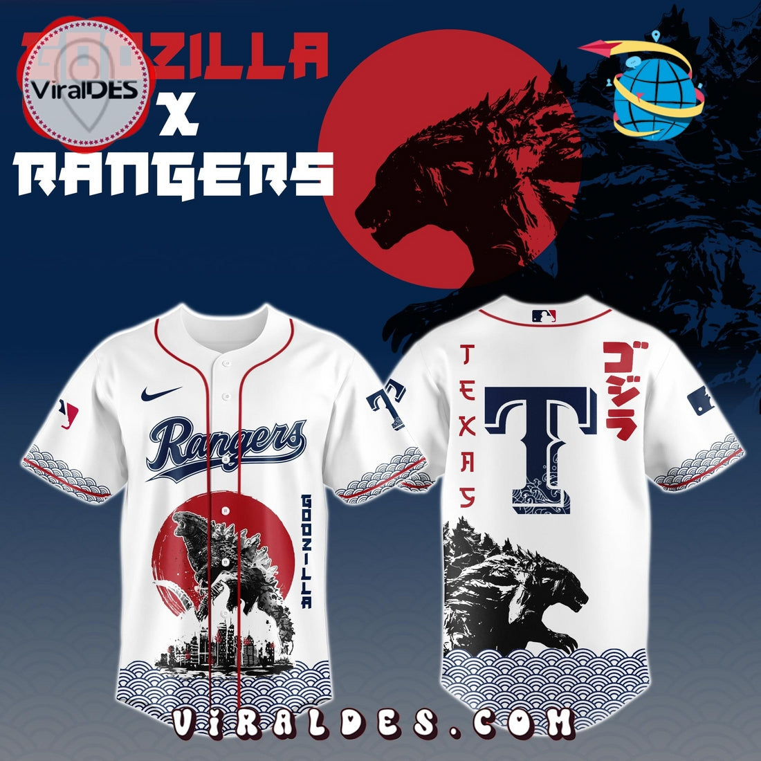 Texas Rangers MLB x Godzilla Baseball Jersey