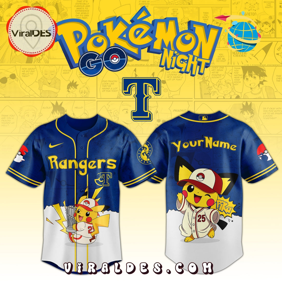 Texas Rangers x Pokémon GO Night Baseball Jersey