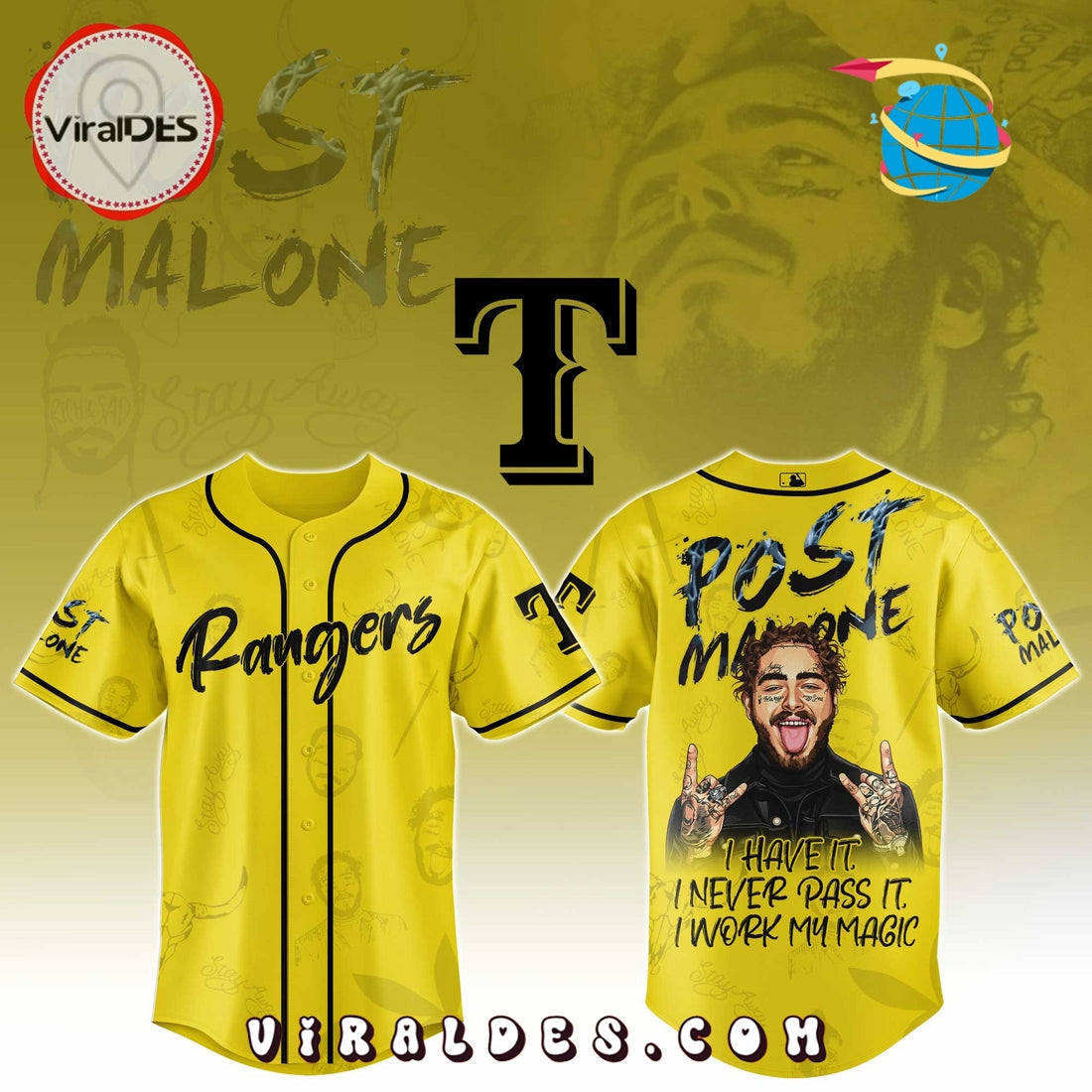 Texas Rangers x Post Malone Tour Baseball Jersey