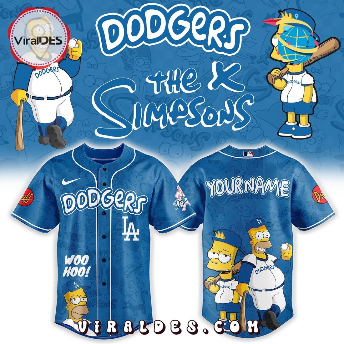 The Simpsons Heritage x Los Angeles Dodgers Blue Baseball Jersey