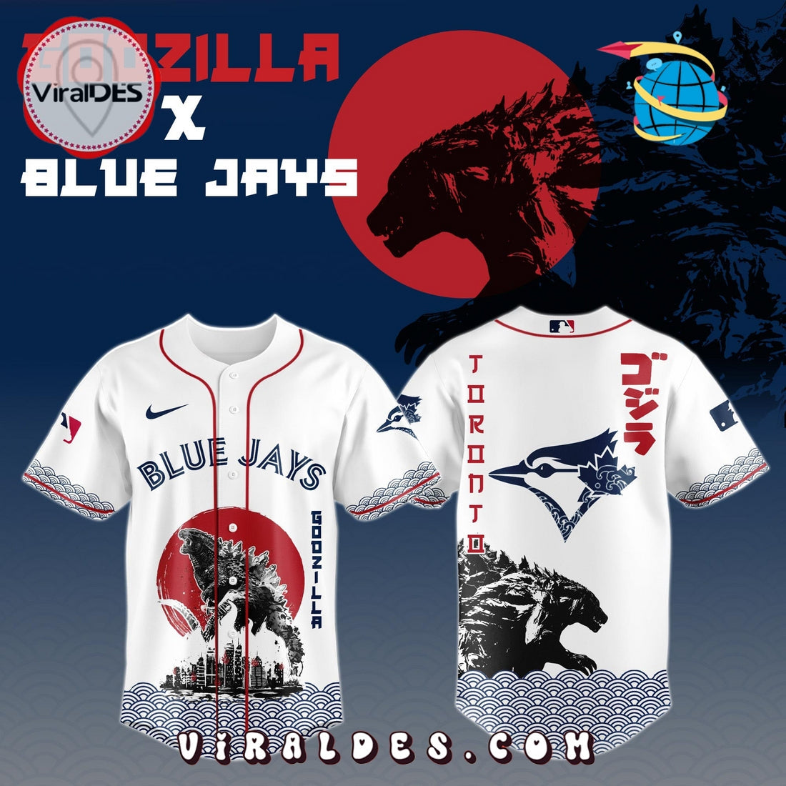 Toronto Blue Jays MLB x Godzilla Baseball Jersey